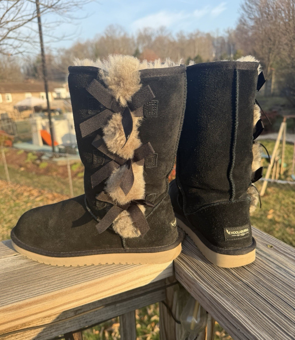 Koolaburra by UGG Womens Black Suede Bow Back Boots Size 9 Winter Warm Wear